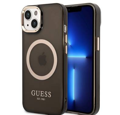 Guess Magsafe Case With Translucent Gold Outline - iPhone 14 - Black