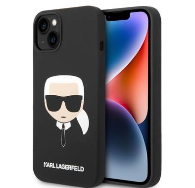 Karl Lagerfeld Liquid Silicone Case with Karl Head Logo iPhone 14 Plus Compatibility - Black