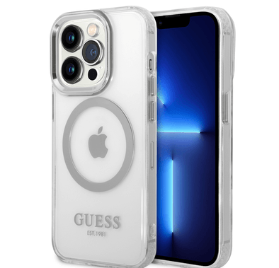 Guess Magsafe Compatibility Transparent Outline iPhone 14 Pro Max Compatibility - Silver