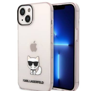 Karl Lagerfeld IML Case with Black Camera Outline & Printed Choupette Body Logo iPhone 14 Plus Compatibility - Pink