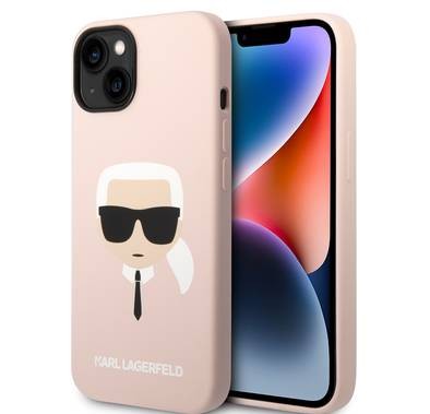 Karl Lagerfeld Liquid Silicone Case with Karl Head Logo iPhone 14 Plus Compatibility - Pink