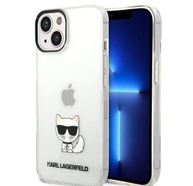 Karl Lagerfeld IML Case with Black Camera Outline & Printed Choupette Body Logo iPhone 14 Plus Compatibility - Transparent