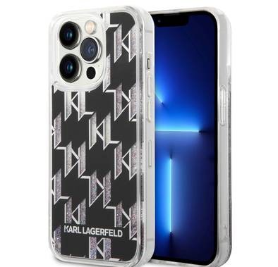 Karl lagerfeld Liquid Glitter Case Monogram Pattern & Multicolor Glitter iPhone 14 Pro Max Compatibility - Silver