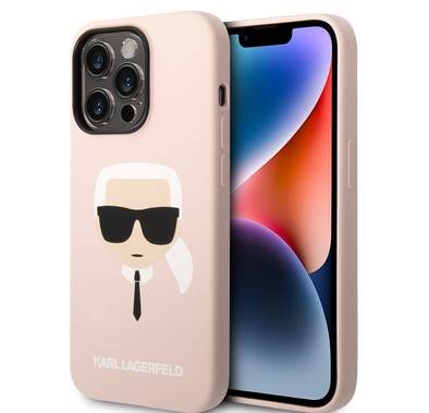 Karl Lagerfeld Liquid Silicone Case with Karl Head Logo iPhone 14 Pro Max Compatibility - Pink