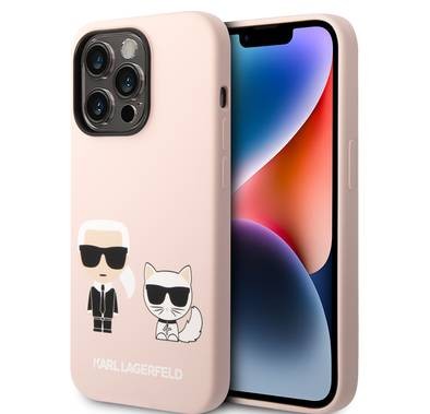 Karl Lagerfeld Magsafe Compatibility Liquid Silicone Case with Karl & Choupette Body iPhone 14 Pro Max Compatibility - Pink