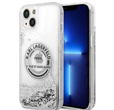 Karl Lagerfeld Liquid Glitter Case Silicone Round RSG Logo Ultra-Thin iPhone 14 Compatibility - Silver