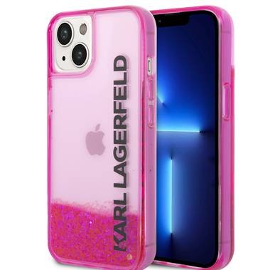 Karl Lagerfeld Liquid Glitter Elong Silicone Case Protector Compatible with iPhone 14 Plus - Pink