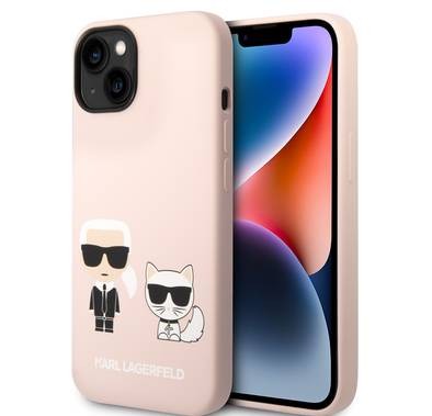 Karl Lagerfeld Magsafe Compatibility Liquid Silicone Case with Karl & Choupette Body iPhone 14 Plus Compatibility - Pink