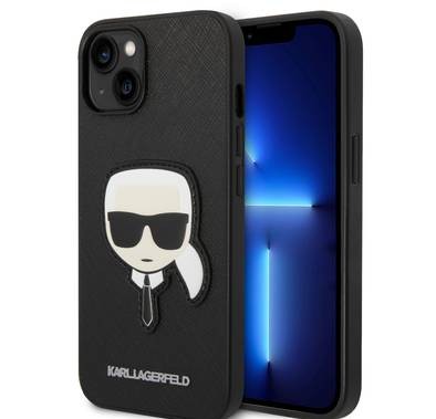 Karl Lagerfeld PU Saffiano Case with Karl Head Patch Ultra-Thin iPhone 14 Compatibility - Black