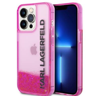 Karl Lagerfeld Liquid Glitter Elong Silicone Case Protector Compatible with iPhone 14 Pro - Pink