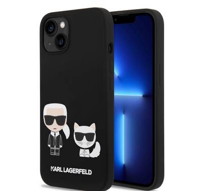 Karl Lagerfeld Magsafe Compatibility Liquid Silicone Case with Karl & Choupette Body iPhone 14 Plus Compatibility - Black