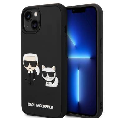 Karl Lagerfeld Silicone Case with 3D Karl & Choupette Protector iPhone 14 Plus Compatibility - Black