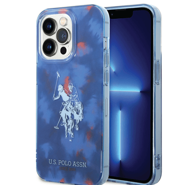 USPA PC/TPU Case with Tie&Dye Design & Horse Logo iPhone 14 Pro Compatibility - Blue