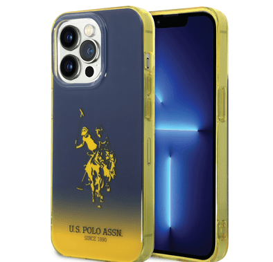 USPA PC/TPU Gradient Case with Dyed Bumper & Horse Logo iPhone 14 Pro Max Compatibility - Navy/Yellow