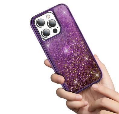 Green Lion Glitter Resin case, Shock Proof,  Compatible with iPhone 14 Pro Max - Purple