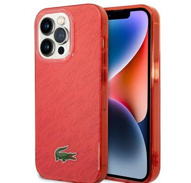 Lacoste Hard Case IML Double Layer & Dyed Bumper Signature Pattern - iPhone 14 Pro - Red