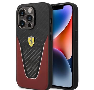 Ferrari Carbon Fiber And Leather Case Aperta  iPhone 14 Pro - Red