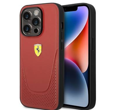 Ferrari Genuine Leather Case Vici Perforated iPhone 14 Pro Max - Red