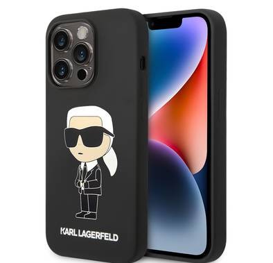 جراب Karl Lagerfeld من السيليكون السائل Ikonik NFT Logo iPhone 14 Pro - أسود