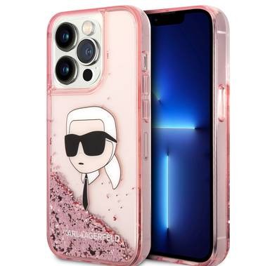 Karl Lagerfeld Liquid Glitter NFT Karl Head Translucent Logo iPhone 14 Pro Max - Pink