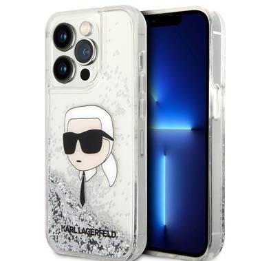 Karl Lagerfeld Liquid Glitter NFT Karl Head Translucent Logo iPhone 14 Pro - فضة