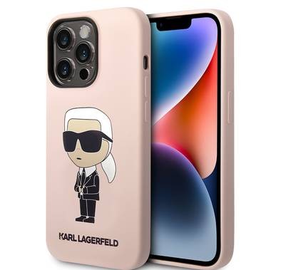 جراب Karl Lagerfeld Magsafe السائل من السيليكون مع شعار Ikonik NFT لهاتف iPhone 14 Pro - القرنفل