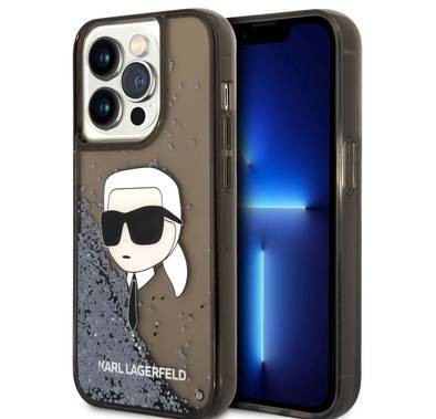 Karl Lagerfeld Liquid Glitter NFT Karl Head Translucent Logo iPhone 14 Pro - أسود