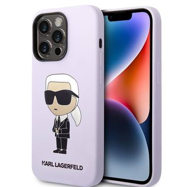 جراب Karl Lagerfeld Magsafe السائل من السيليكون مع شعار Ikonik NFT لهاتف iPhone 14 Pro - أرجواني