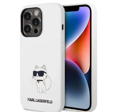 Karl Lagerfeld Liquid Silicone Case Choupette NFT Logo iPhone 14 Pro - White