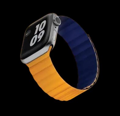 Green Silicone Magnetic Watch Band for Apple Watch 42/44/45MM - Light Orange/Blue - البرتقالي