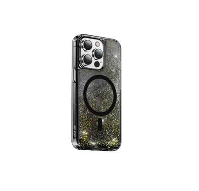 Green Lion Magnetic Happiness 3D Glitter Resin Case for iPhone 14 Plus - Black