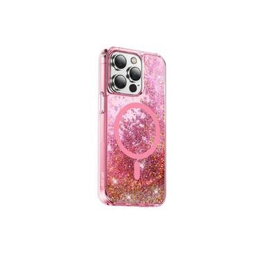 Green Lion Magnetic Happiness 3D Glitter Resin Case for iPhone 14 Pro - Pink