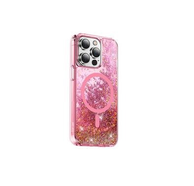 Green Lion Magnetic Happiness 3D Glitter Resin Case for iPhone 14 - Pink