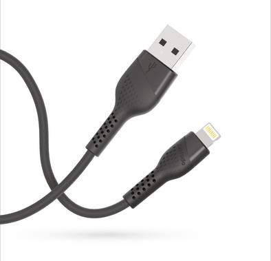 Porodo Blue USB-A to Lightning Cable - 1.2m/4ft - Black