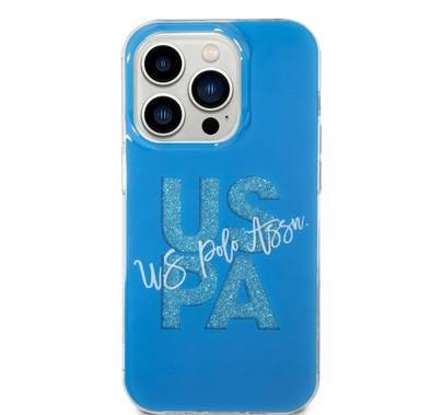 U.S. Polo Glitter Script Card Case iPhone 14 Pro - Blue