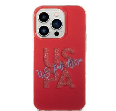 U.S. Polo Glitter Script Card Case iPhone 14 Pro - Red