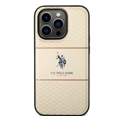 U.S. Polo Pattern Stripe Hard Case iPhone 14 Pro - Beige