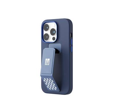 Levelo Morphix Silicone Case with Leather Grip - Navy Blue - iPhone 14 Pro Max