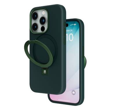 Levelo Iris Pro Liquide Silicone Case For iPhone 15 Pro Max, Magsafe, Anti Scratch, Shock-Proof Edges, Aluminum Camera Cover - Green 