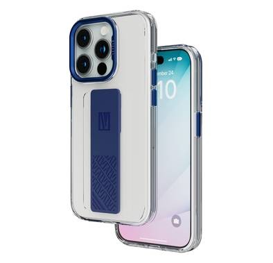 Levelo Graphia IMD Silicone Grip Case for iPhone 15 Pro, Anti Scratch Design, Metal Camera Protection, Extra Silicone Grip Case, Mount Grip Band - Blue