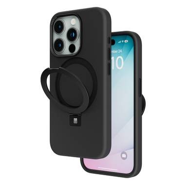 Levelo Iris Pro Liquide Silicone Case For iPhone 15 Pro Max, Magsafe, Anti Scratch, Shock-Proof Edges, Aluminum Camera Cover - Black 