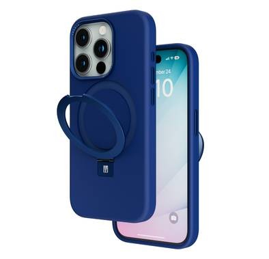 Levelo Iris Pro Liquide Silicone Case For iPhone 15 Pro, Magsafe, Anti Scratch, Shock-Proof Edges, Aluminum Camera Cover - Deep Blue