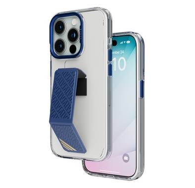 Levelo Morphix Clara Grip Case for iPhone 15 Pro, Premium Leather Kickstand Grip, Shock Proof Edges, 3H Anti Scratch, Reinforced Corners with Airguard, Multi Positioning Modes for Ultimate Protection and Convenience - Blue