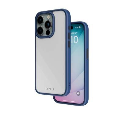 Levelo Solo Case for iPhone 15 Pro, Reinforced Corners with Airguard, Shock-Absorbent Protection, Shock-Proof Edges, High Transparency, 3H Anti Scratch - Blue