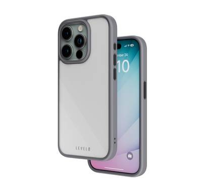 Levelo Solo Case for iPhone 15 Pro, Reinforced Corners with Airguard, Shock-Absorbent Protection, Shock-Proof Edges, High Transparency, 3H Anti Scratch  - Gray