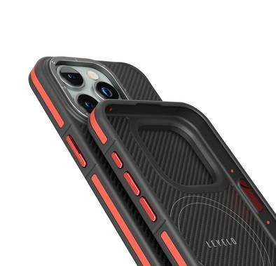 Levelo Ox Carbon Case for iPhone 15 Pro, Reinforced Corners with Airguard, MagSafe Compatible, Shock-Proof Edges, 3H Anti Scratch, Raised Bezel - Red