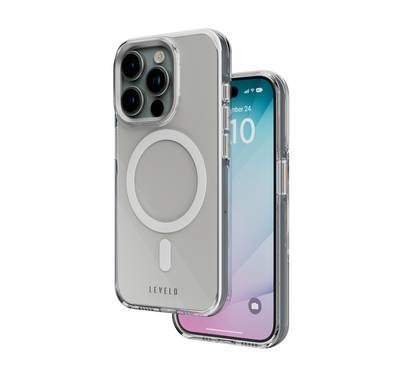 Levelo Allure PC Hard Case for iPhone 15 Pro, Reinforced Corners with Airguard, Shock-Proof Edges, High Transparency, 3H Anti Scratch, MagSafe Compatible, Polycarbonate Shell- Clear