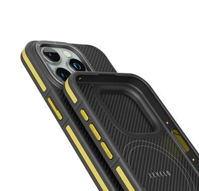 Levelo Ox Carbon Case for iPhone 15 Pro, Reinforced Corners with Airguard, MagSafe Compatible, Shock-Proof Edges, 3H Anti Scratch, Raised Bezel- Yellow