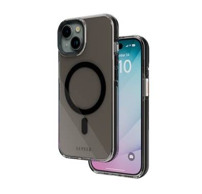 Levelo Allure PC Hard Case for iPhone 15 Plus, Reinforced Corners with Airguard, Shock-Proof Edges, High Transparency, 3H Anti Scratch, MagSafe Compatible, Polycarbonate Shell- Smoke Clear