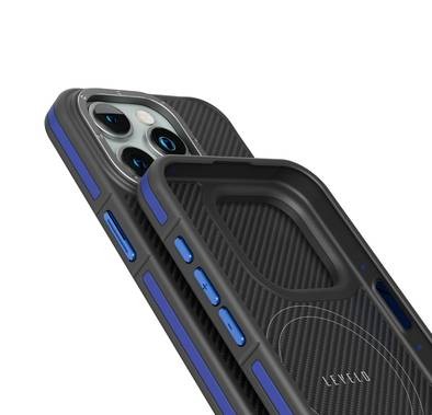 Levelo Ox Carbon Case for iPhone 15 Pro, Reinforced Corners with Airguard, MagSafe Compatible, Shock-Proof Edges, 3H Anti Scratch, Raised Bezel - Blue